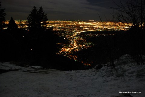 Colorado Springs at Night from Incline Summit in Moonlight